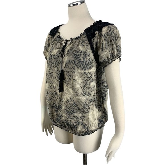 Jessica Simpson Small Blouse San Pablo Tassel Boho Black Lace Party - Picture 2 of 6